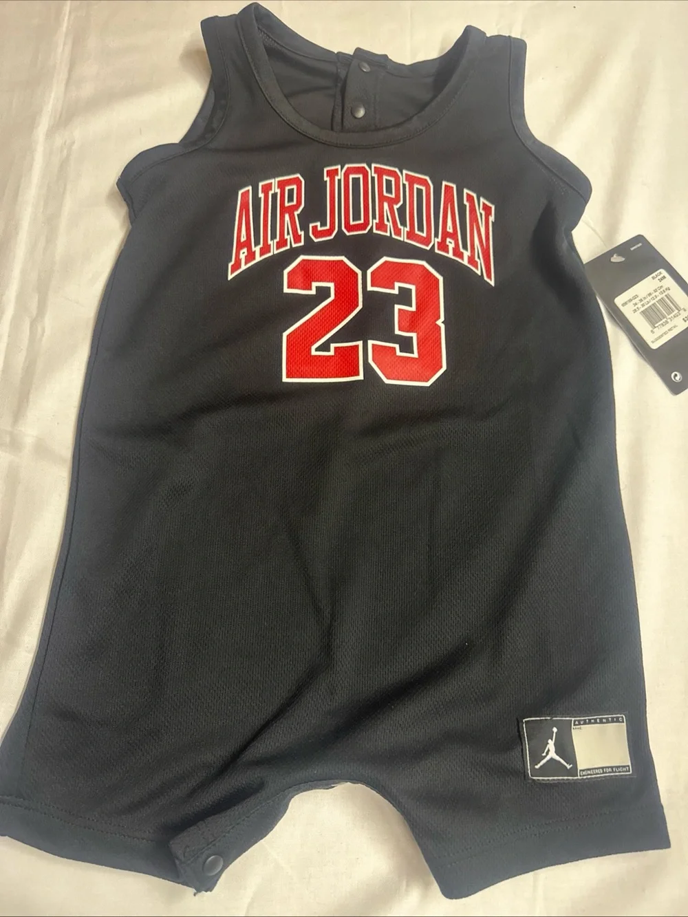 Jordan Black Infant Romper with Bold Front Branding